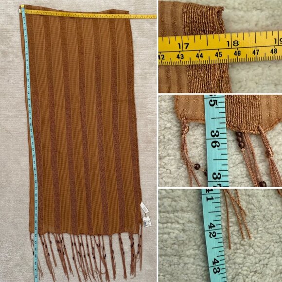 Boho Copper Dreams Beaded Shawl Striped Fringe Wrap by Bijoux Terner Earthy - Picture 4 of 12
